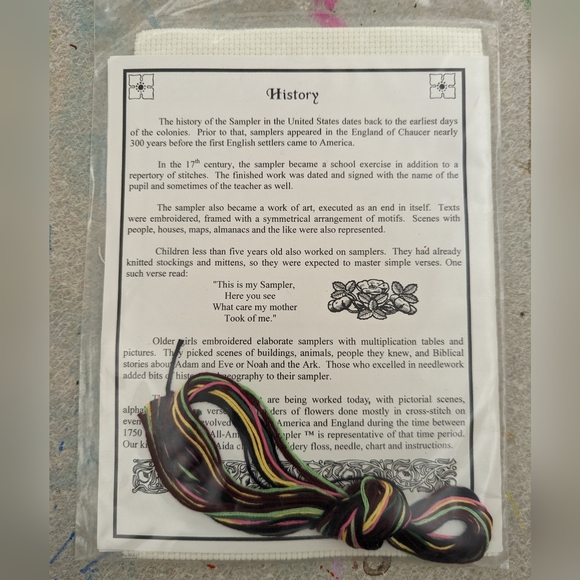 Cross stitch embroidery kit "All American Sampler" with floss. - Picture 2 of 2